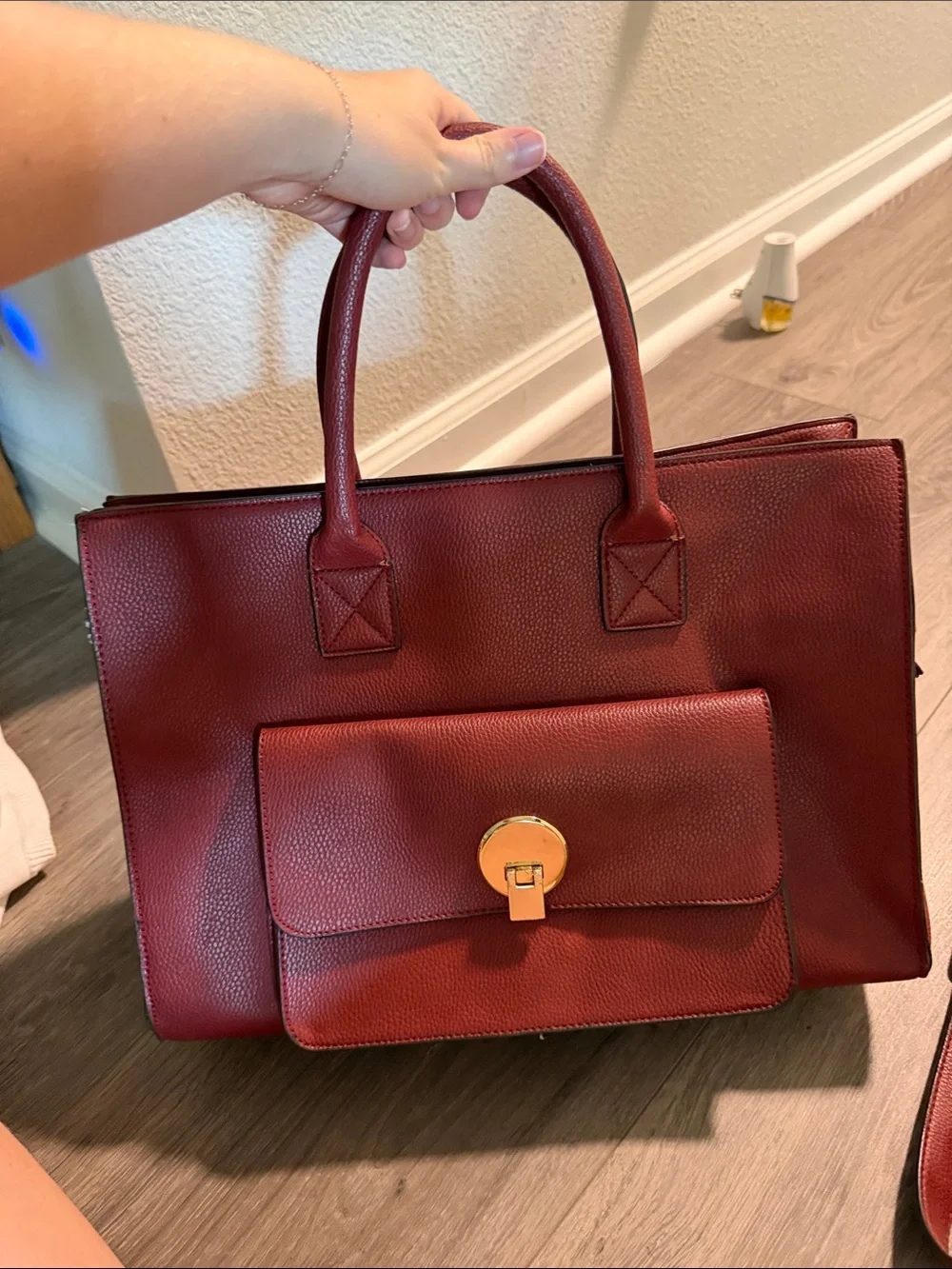 Structured Red Women’s Tote Bag with Front Pocket